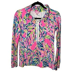 Lilly‎ Pulitzer Women's XS Skipper Popover Multi Palm Reader Half Zip Sweatshirt